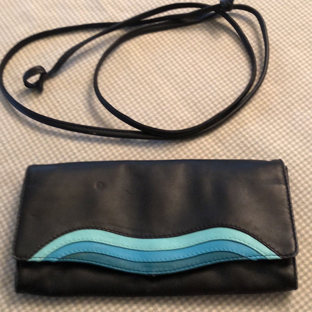 Derek Alexander Flap Front Clutch Shoulder Purse Black/Blue Waves - #398